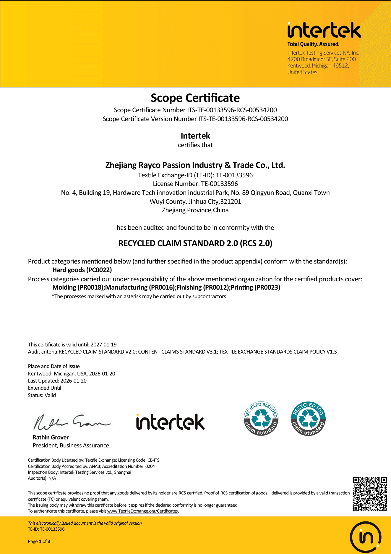 RCS 2.0 Scope Certificate first page preview